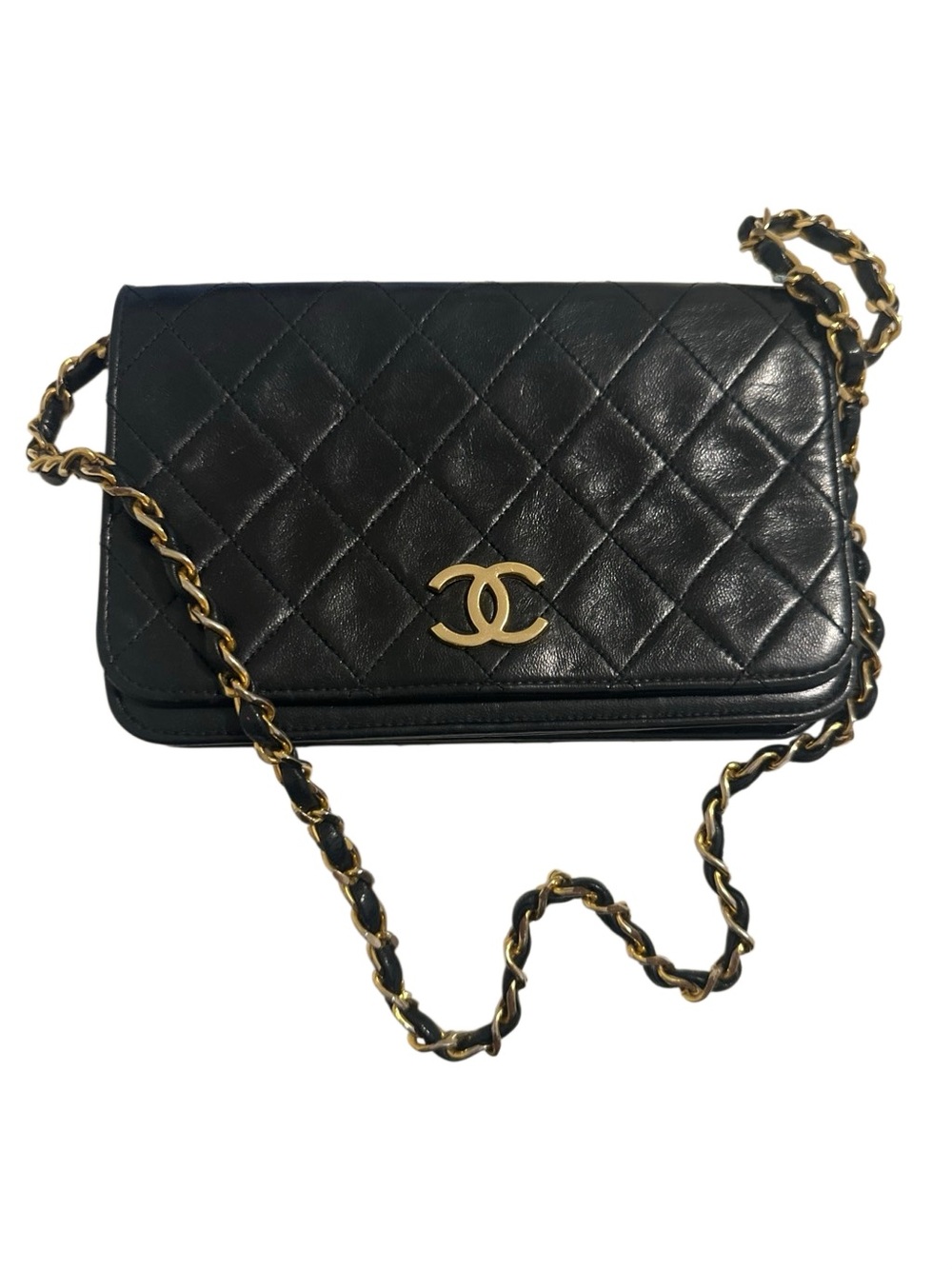 Chanel Black Quilted Leather Crossbody Bag with Gold Chain
